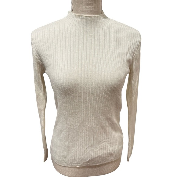 Calliope Sweaters - Calliope Cream Mock Turtleneck Ribbed Sweater
